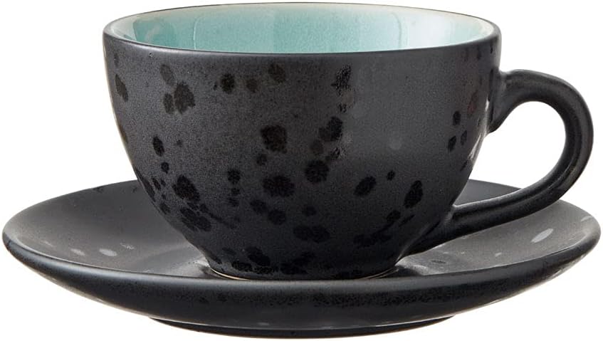 BITZ Tassen, Kaffeetassen mit Untertasse, Steingut, 24 cl, 4er-Set, Blau, Grün, Hellblau, Grau
