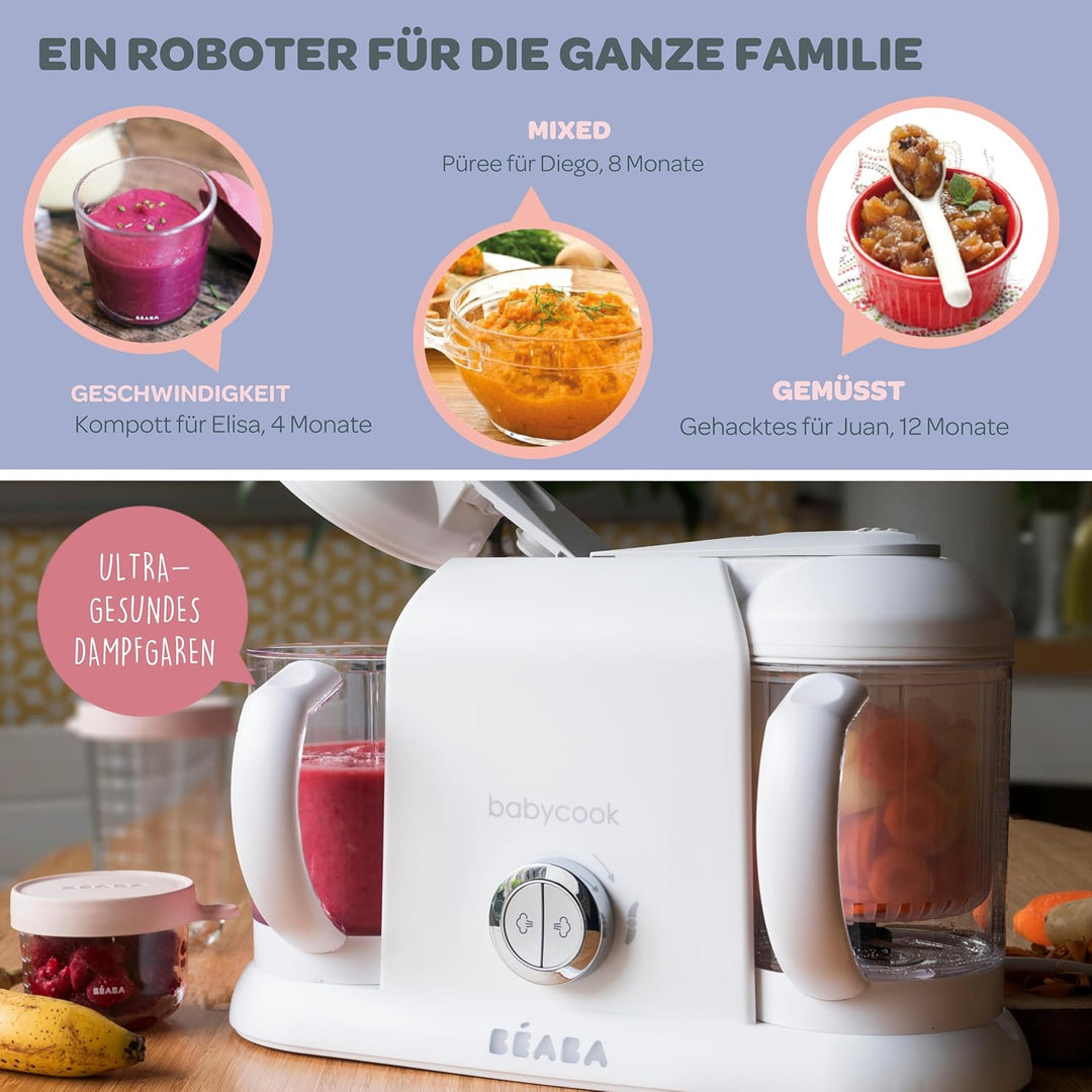 BÉABA - Babycook Duo - 4 in 1 Babynahrungszubereiter - Schonender Dampfgarer - Schnelles Dampfgaren