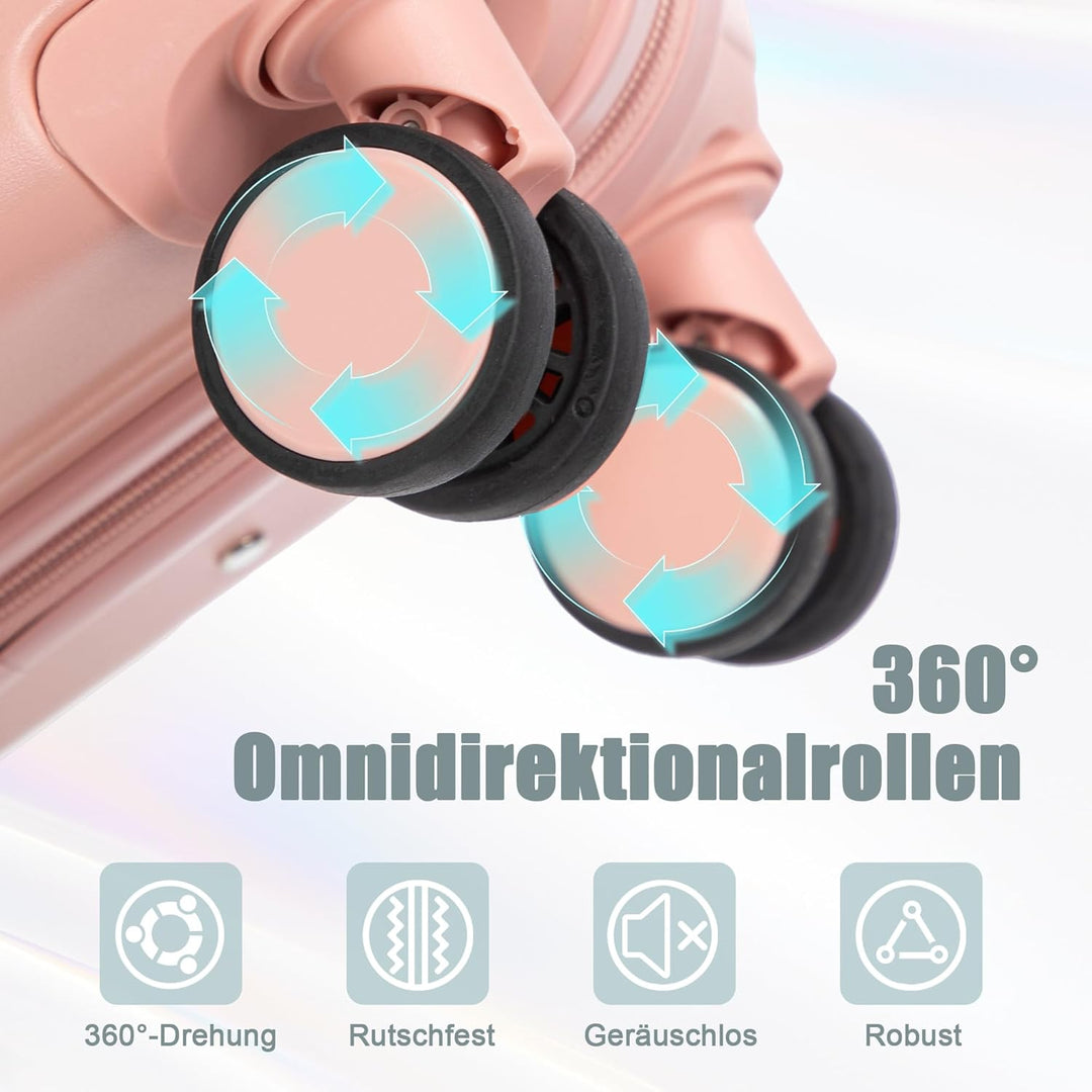 Hartschalen-Koffer Trolley Handgepäck Rollkoffer, Reisekoffer Set mit 4 Rollen, 2er Gepäckset Pink P