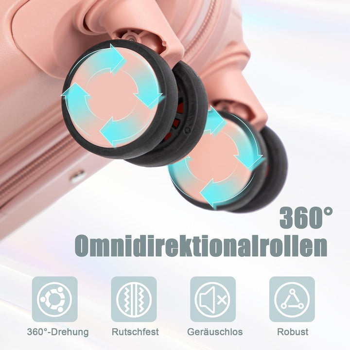 Hartschalen-Koffer Trolley Handgepäck Rollkoffer, Reisekoffer Set mit 4 Rollen, 2er Gepäckset Pink P