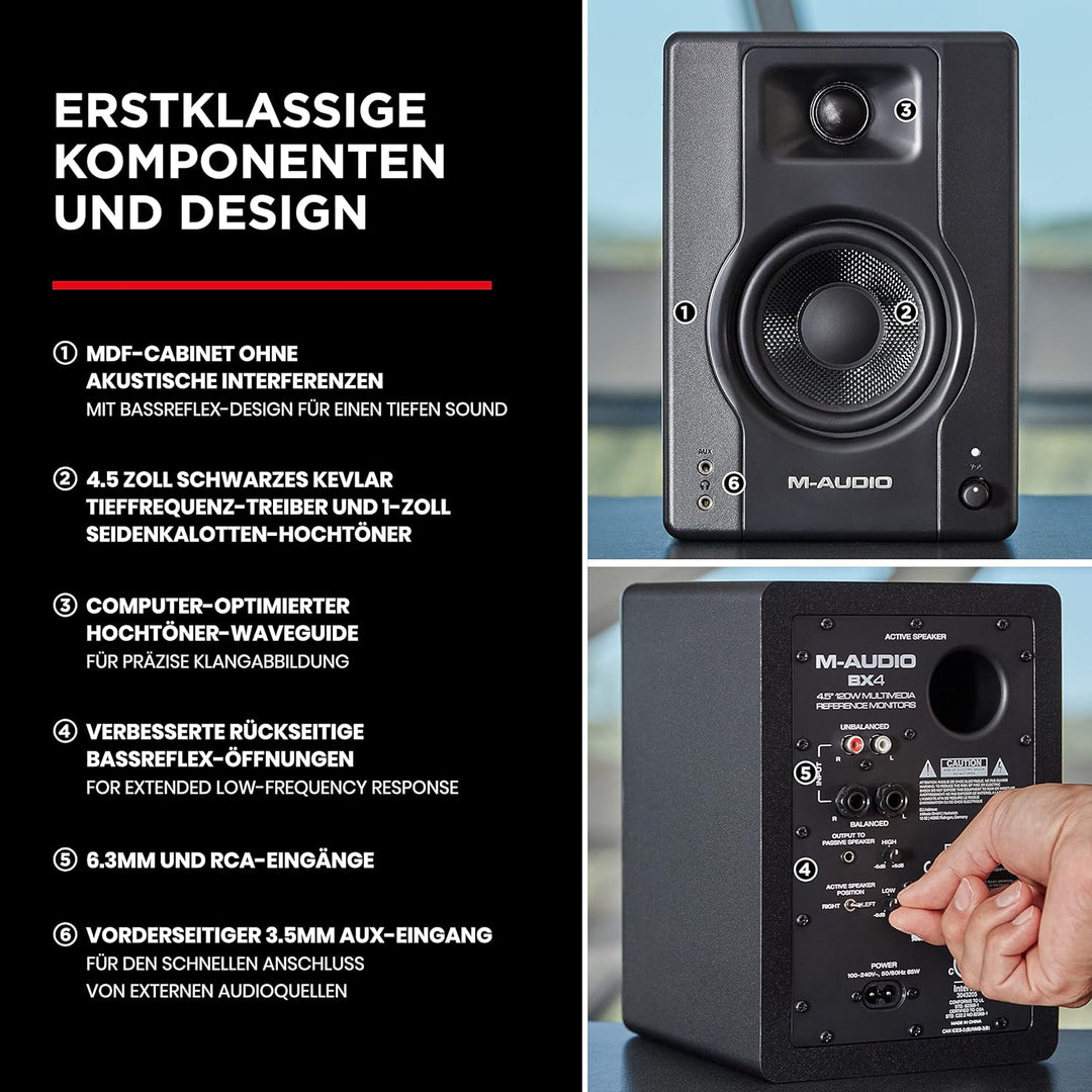 M-Audio BX4 4,5" Studio-Monitore High-Definition Monitor Lautsprecher Boxen, 120W - Paar &amp; Adam Hall