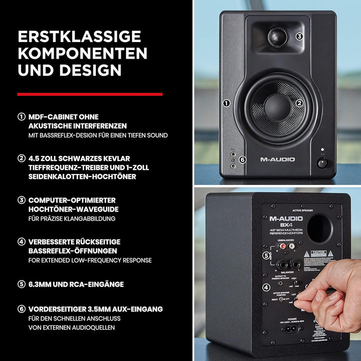 M-Audio BX4 4,5" Studio-Monitore High-Definition Monitor Lautsprecher Boxen, 120W - Paar &amp; Adam Hall