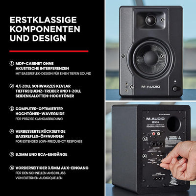 M-Audio BX4 4,5" Studio-Monitore High-Definition Monitor Lautsprecher Boxen, 120W - Paar & Adam Hall