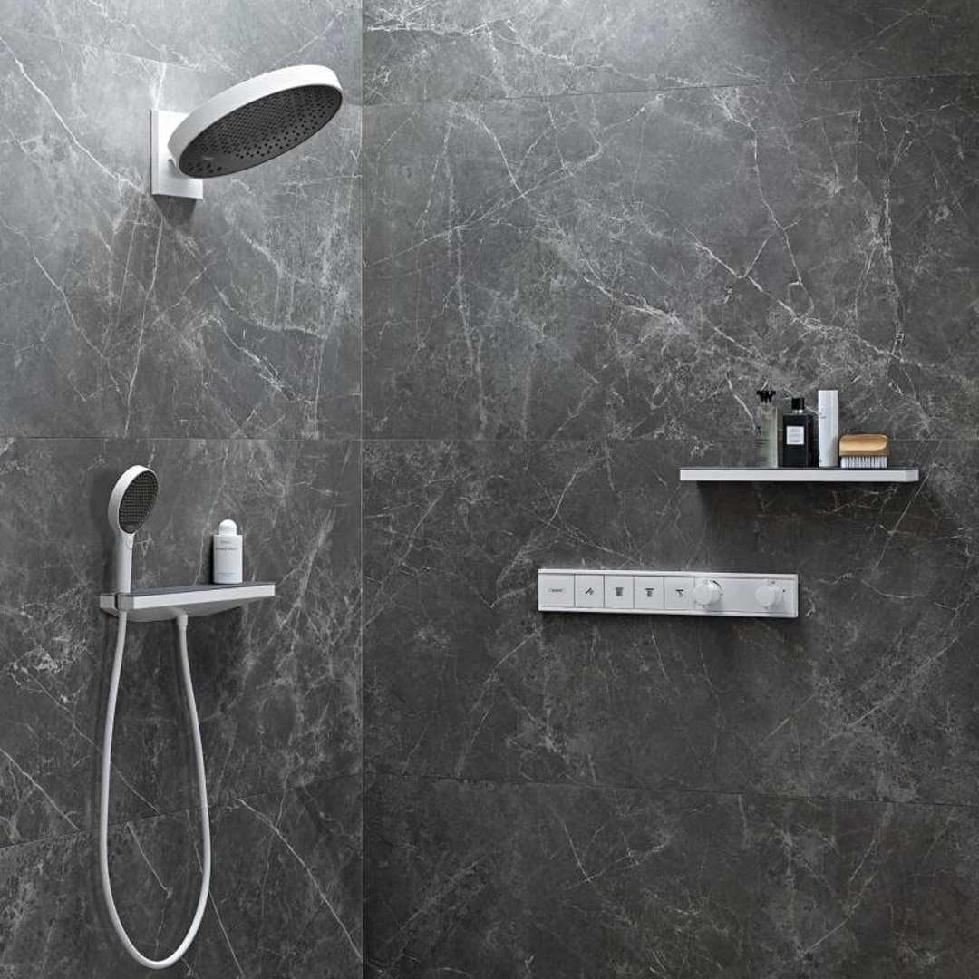 hansgrohe wassersparender Duschkopf Rainfinity 130, Sparduschkopf, Duschbrause, 3 Strahlarten, Antik