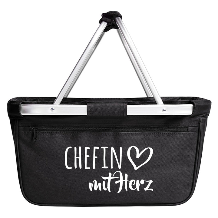 Huuraa Einkaufskorb Chefin mit Herz 20 Liter Black faltbarer Tragekorb Geschenkidee