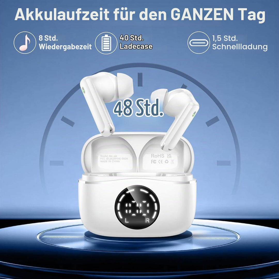 Bluetooth Kopfhörer, Kopfhörer Kabellos Bluetooth 5.4 Sport In Ear Kopfhörer mit 4 Mikrofon, 48 std