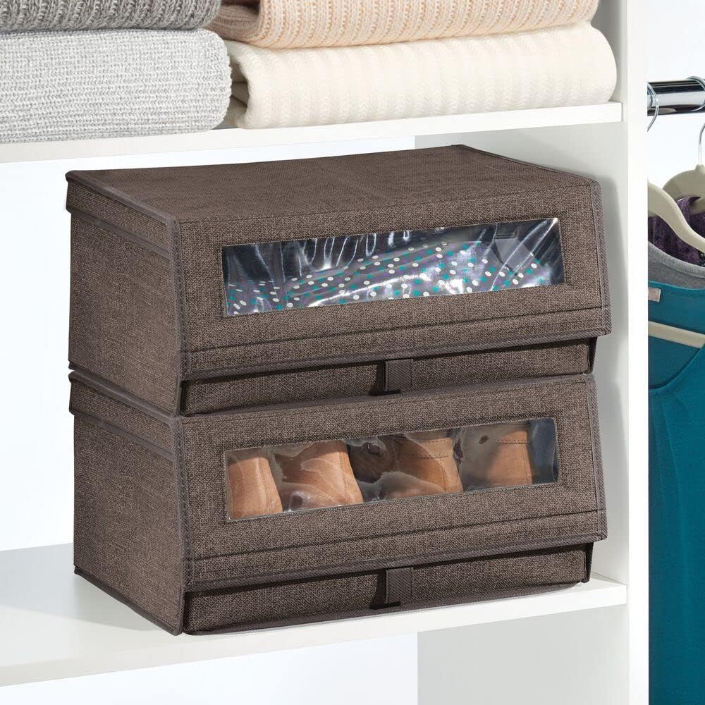 mDesign 4er-Set Schuhaufbewahrung aus Stoff – stapelbare Schuhbox mit Sichtfenster, Klettverschluss