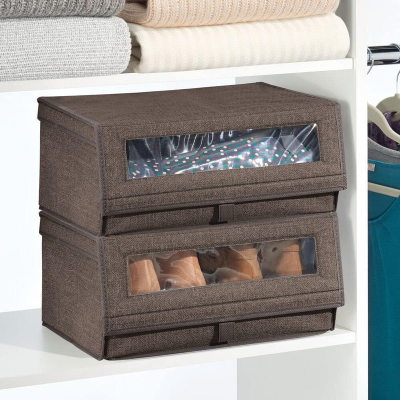 mDesign 4er-Set Schuhaufbewahrung aus Stoff – stapelbare Schuhbox mit Sichtfenster, Klettverschluss