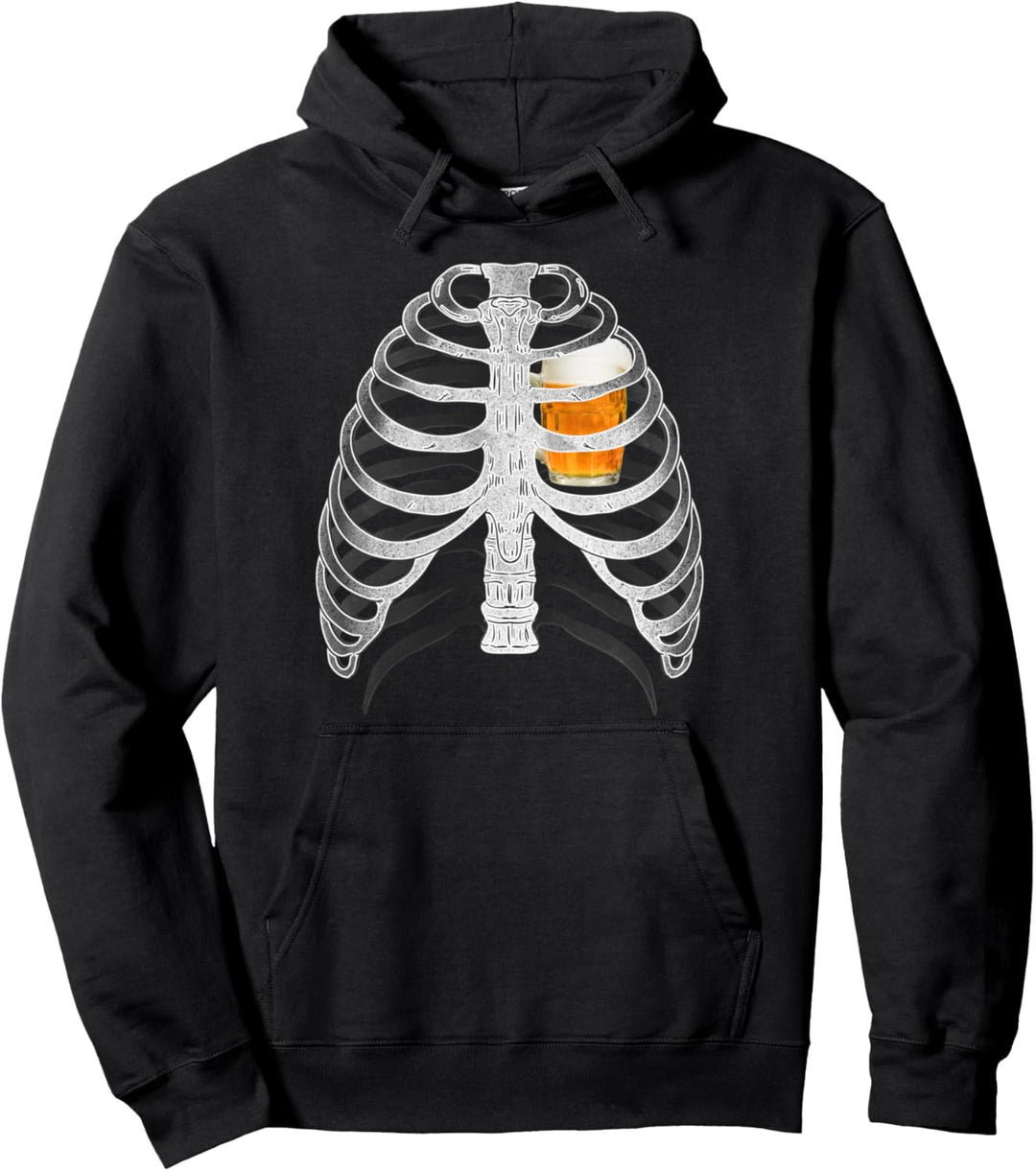 Skelett Röntgen Rippen Halloween Bier Trinker Kostüm Pullover Hoodie