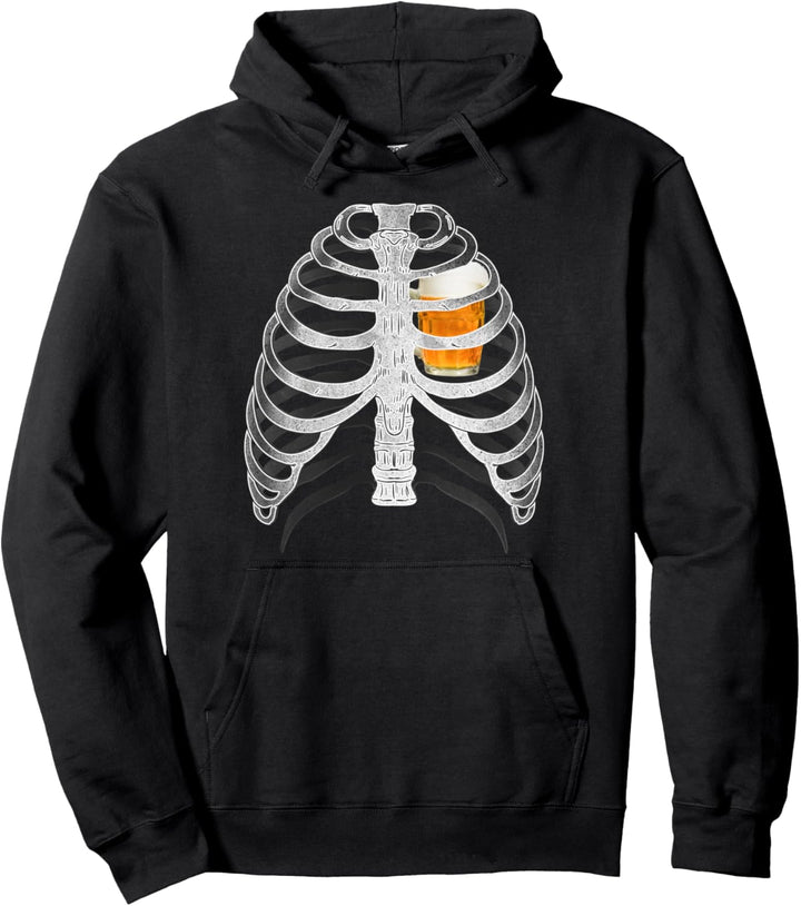 Skelett Röntgen Rippen Halloween Bier Trinker Kostüm Pullover Hoodie