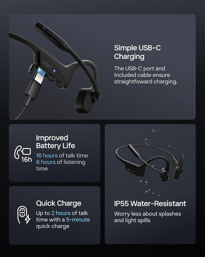 SHOKZ OpenComm2 UC 2025 Upgrade USB-C kabelloses Knochenschall PC Headset, Bluetooth Open-Ear Kopfhö