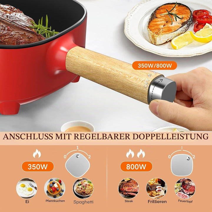 Audecook Elektrischer Hot Pot mit Dampfgarer, 2L/20cm Antihaft Elektropfanne mit Keramikglasur, Trag