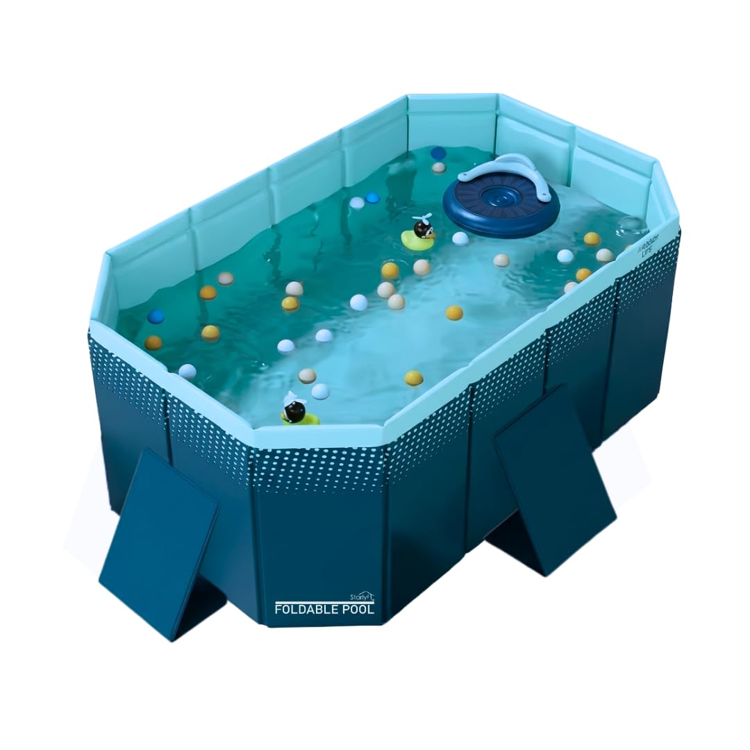 BEST DIRECT Faltbarer Pool, 166 x 107 x 45 cm, Kinderbecken, Tragbarer Hundepool, Faltbarer Pool, Ba