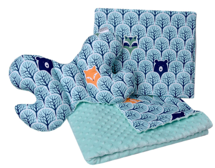 Medi Partners Babydecke Krabbeldecke Set 3in1 100% Baumwolle Minky Kinderdecke 55x75 + 35x30cm flach