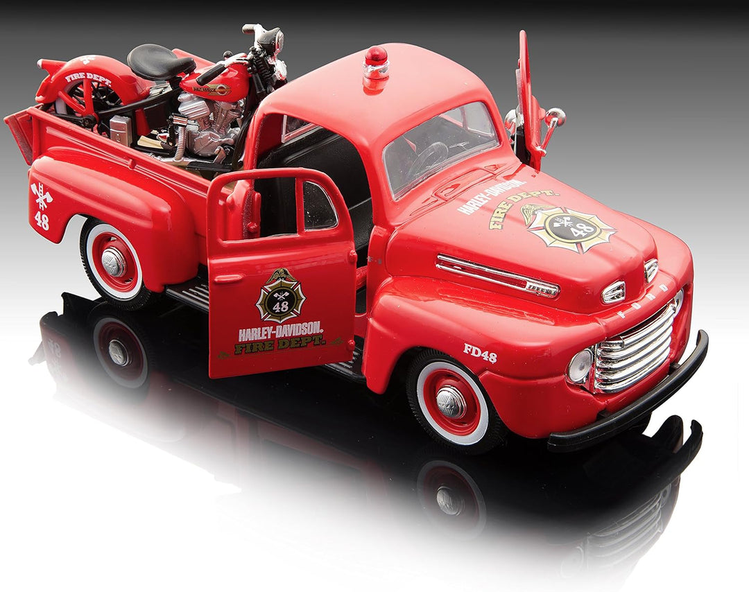 Maisto 32191 - Modellauto 1:24 Ford F-1 Pickup 48 + EL Knucklehead 36, rot