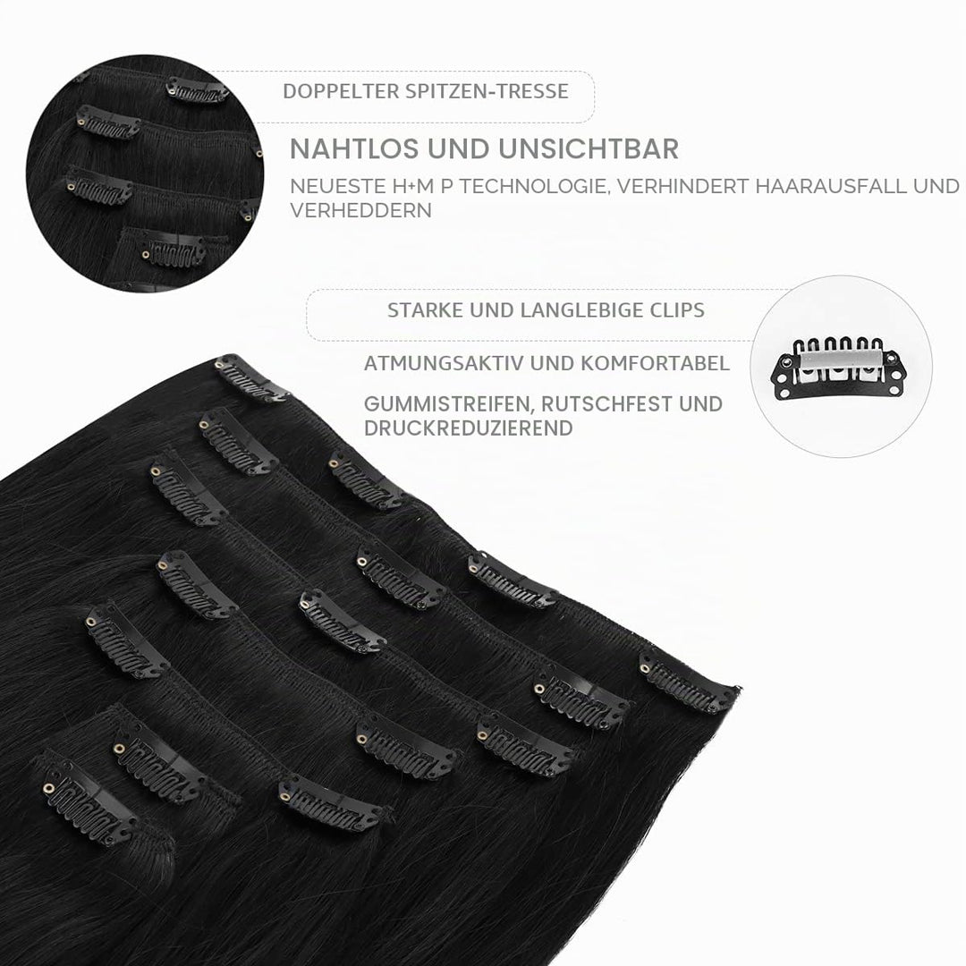 WENNALIFE Clip in Extensions Echthaar, 45cm 18 Zoll 120g 7pcs Tief Schwarz Hair Extensions Clip in E