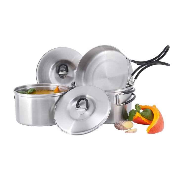 Tatonka Camping-Kochgeschirr Cookset Regular (5-teilig) - Edelstahl-Geschirr mit Pfanne und 2 Töpfen