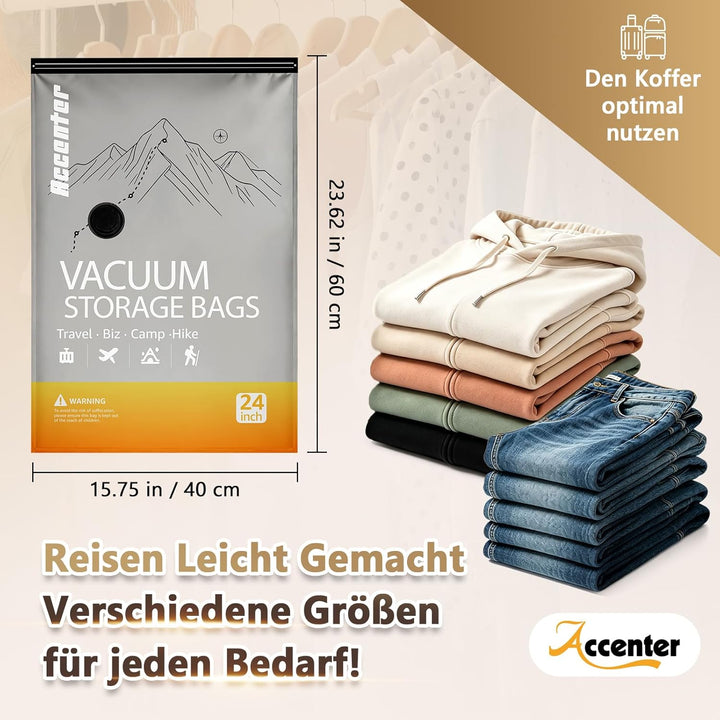 Accenter Vakuumbeutel für Kleidung mit Pumpe ，Kleidungsaufbewahrung für Reise, Kleine Vakuumbeutel p