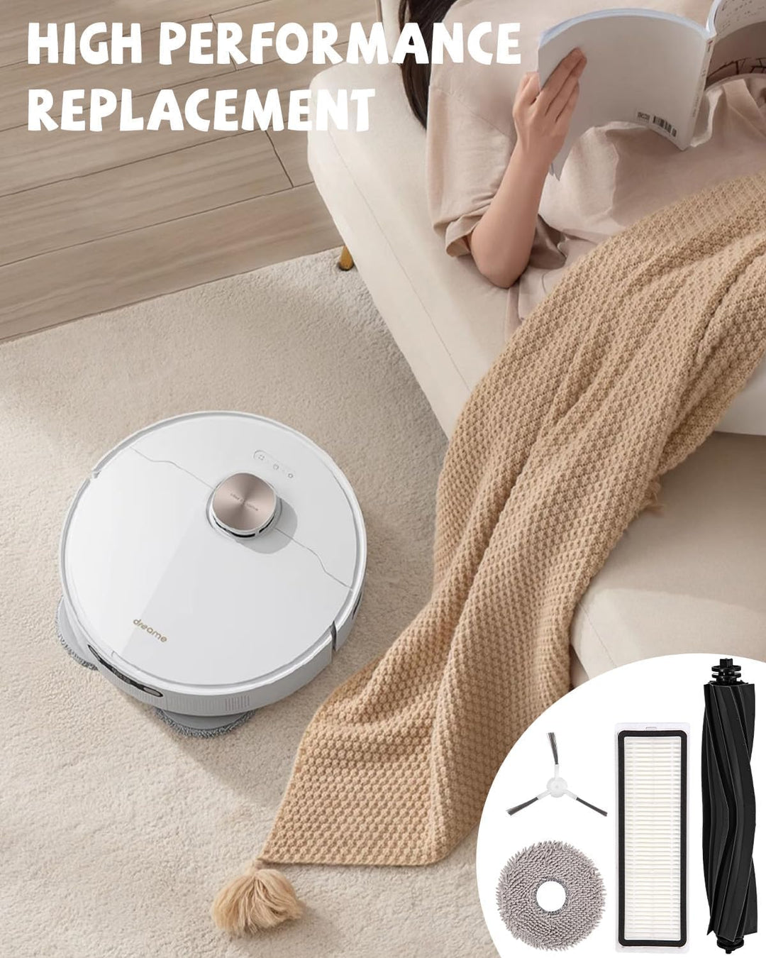 Ersatzteile Zubehörset für Dreame L10s Ultra / L10 Ultra Saugroboter, 1 Hauptbürste, 7 Seitenbürsten