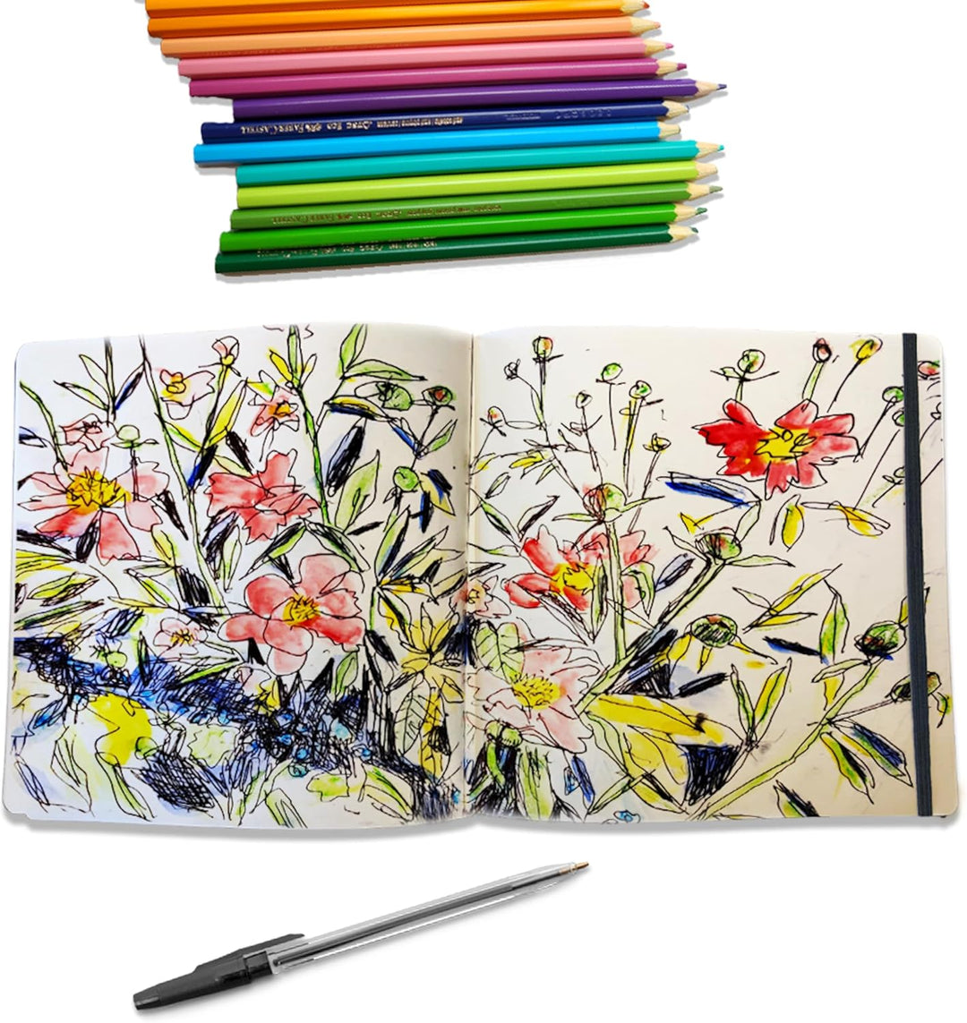 Quadratisches Skizzenbuch, 21,1 x 21,1 cm, flaches flexibles Skizzenbuch für Künstler, ideal für Tin
