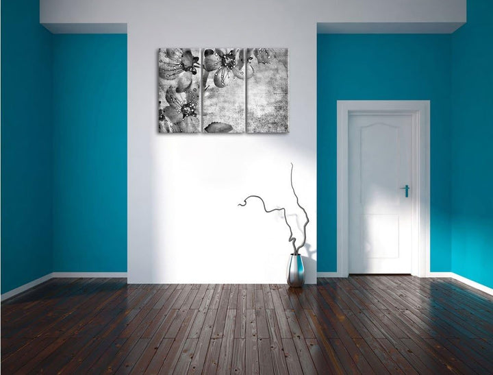 Pixxprint Monocrome, Durchsichtige Lila Blätter 3-Teiler Leinwandbild 120x80 Bild auf Leinwand