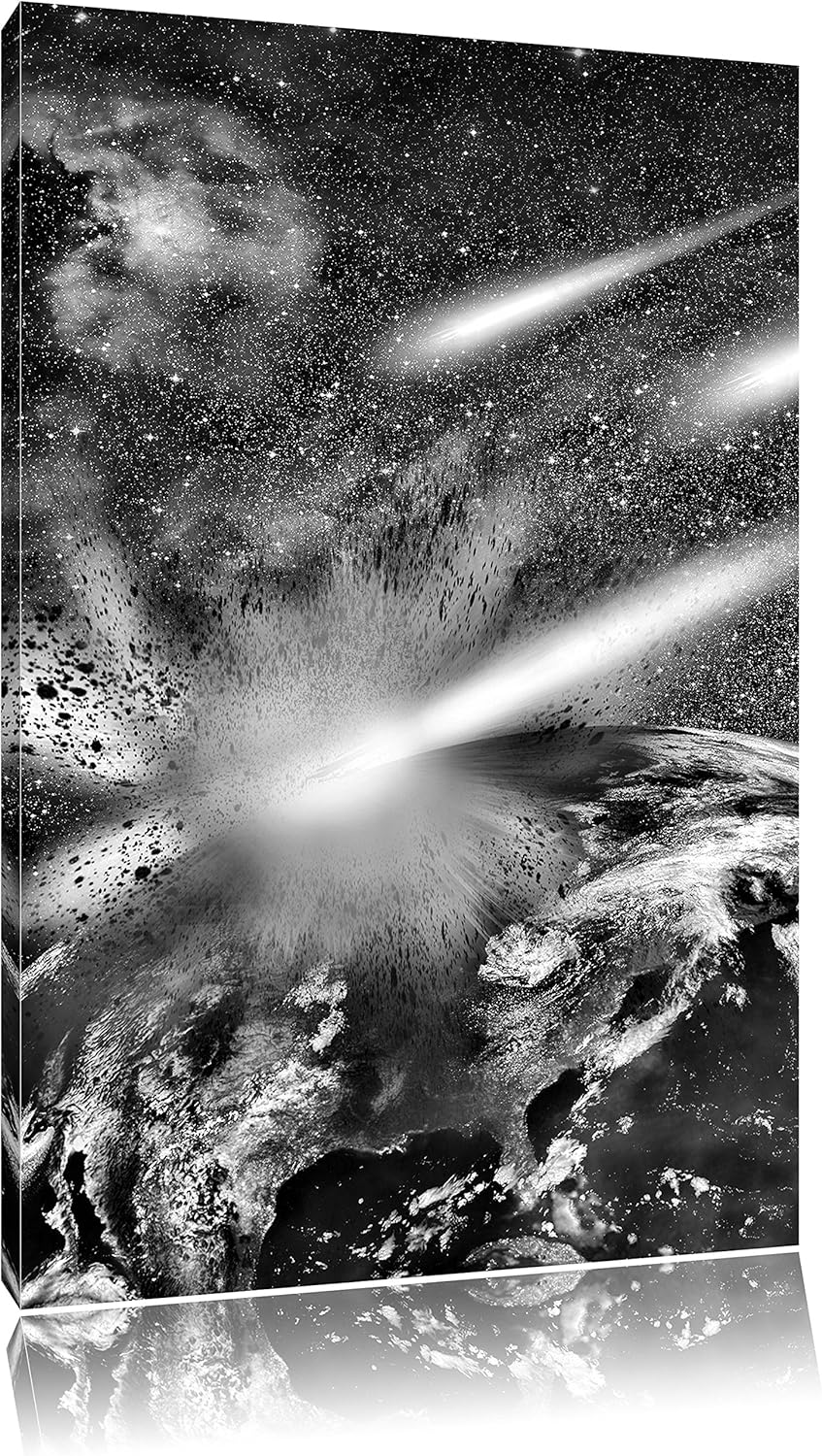 Pixxprint Monocrome, Erde mit Kometeneinschlag, Format: 100x70 auf Leinwand, riesige Bilder fertig g