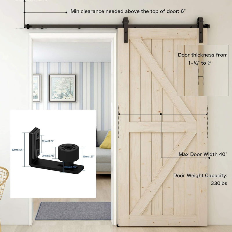 TSMST 243cm Schiebetürsystem Komplett-Set für Schiebetüren mit Bodenführung Schwarz Schienen-Kit Pas