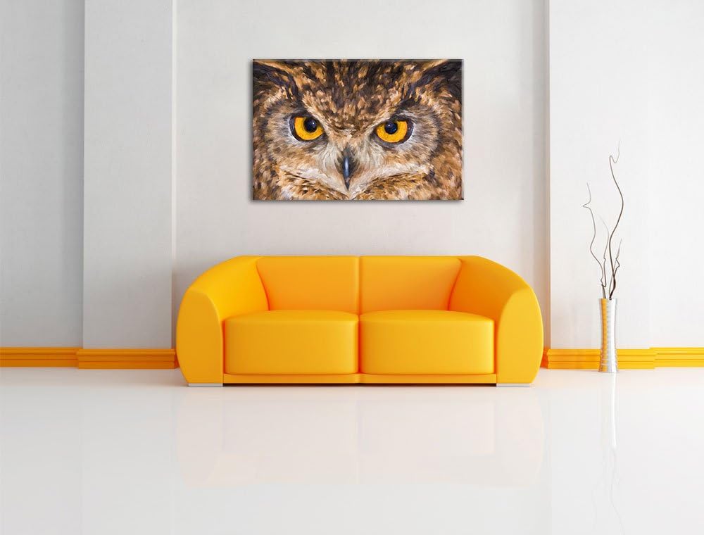 Pixxprint Eule mit gelben Augen als Leinwandbild/Grösse: 100x70 cm/Wandbild/Kunstdruck/fertig bespan