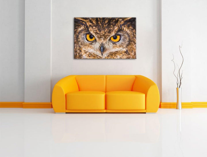 Pixxprint Eule mit gelben Augen als Leinwandbild/Grösse: 100x70 cm/Wandbild/Kunstdruck/fertig bespan