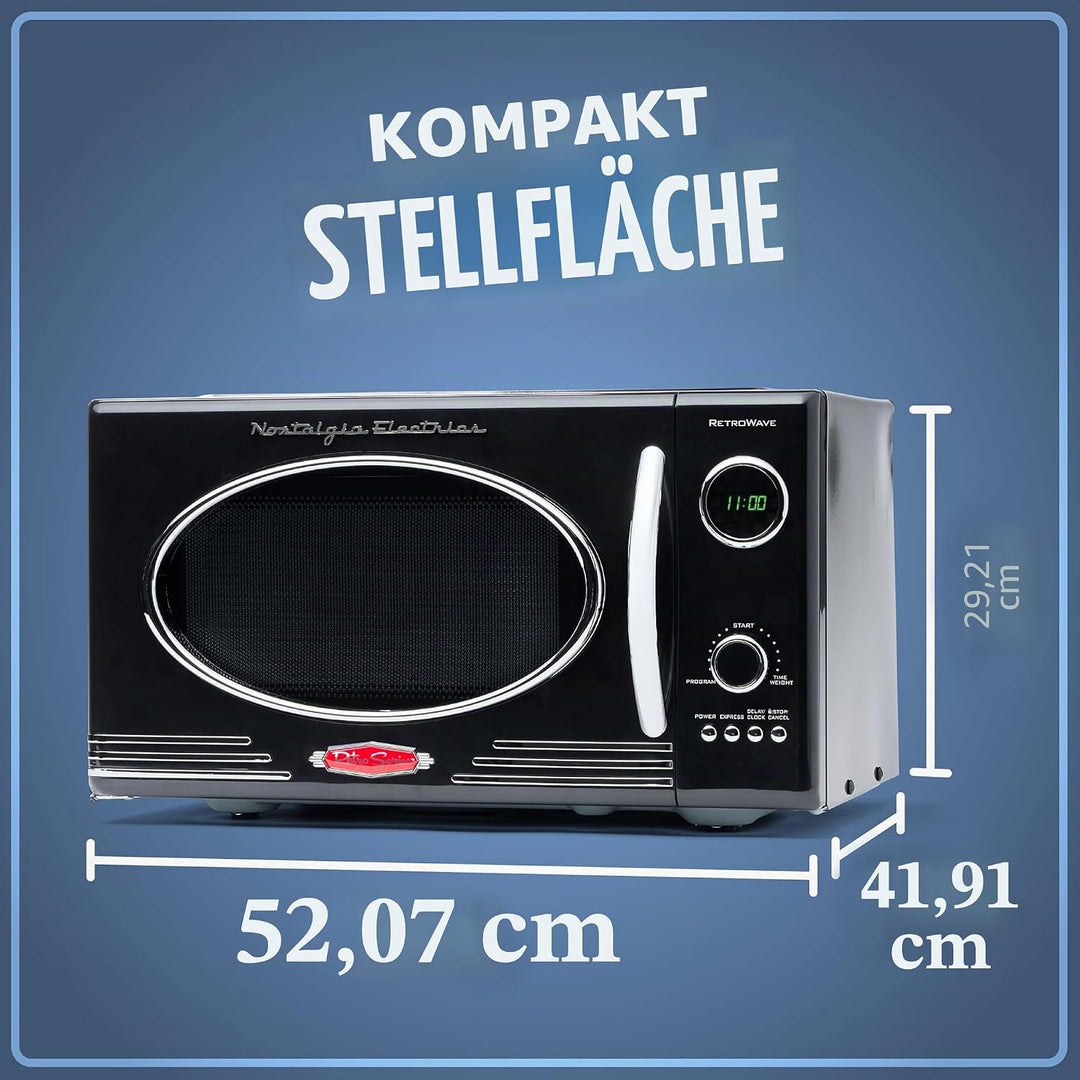 Nostalgia Retro Mikrowellenofen für die Arbeitsplatte – Grosses 800-Watt-Modell – 25 Liter – 12 vorp