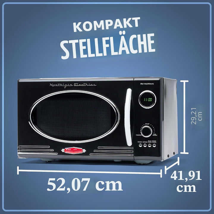 Nostalgia Retro Mikrowellenofen für die Arbeitsplatte – Grosses 800-Watt-Modell – 25 Liter – 12 vorp