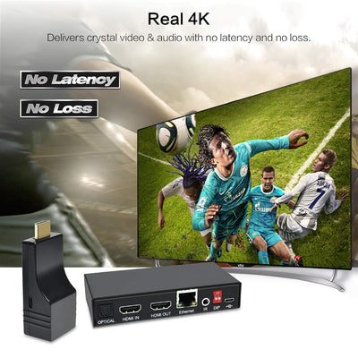 DDMALL 70m 4K HDMI Extender mit IR-Fernbedienung, HDMI Sender und Empfänger über Cat5e/6/7/8 Netzwer