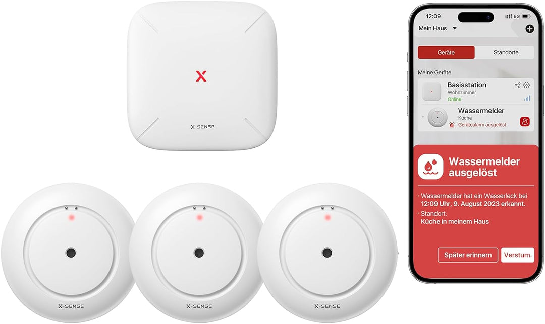 X-Sense Smart Wassermelder mit Batterie, WLAN Wassersensor, kompakter Überschwemmungssensor mit Eins