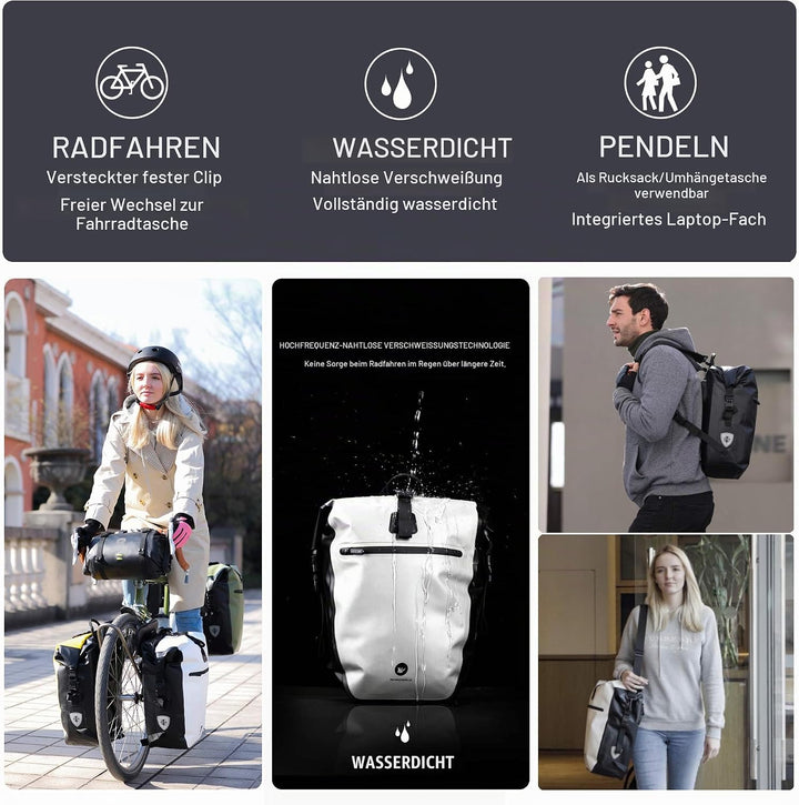 BAIGIO 3 in 1 Fahrradtasche für Gepäckträger 27-30L Wasserdicht Gepäckträgertasche Fahrrad Tasche hi