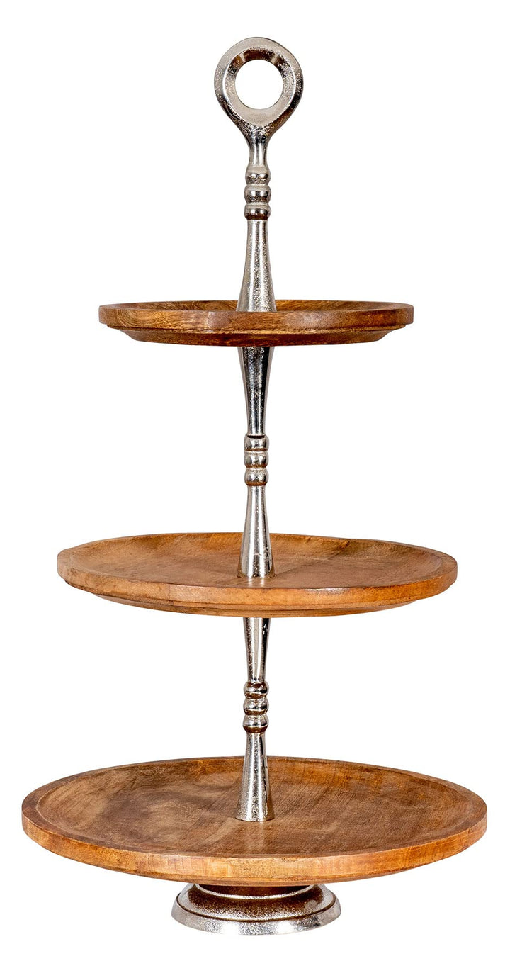 levandeo Holz Etagere 3 Etagen H60cm Mangoholz Metall Servierplatte Kuchenständer Deko Tischdeko Woh