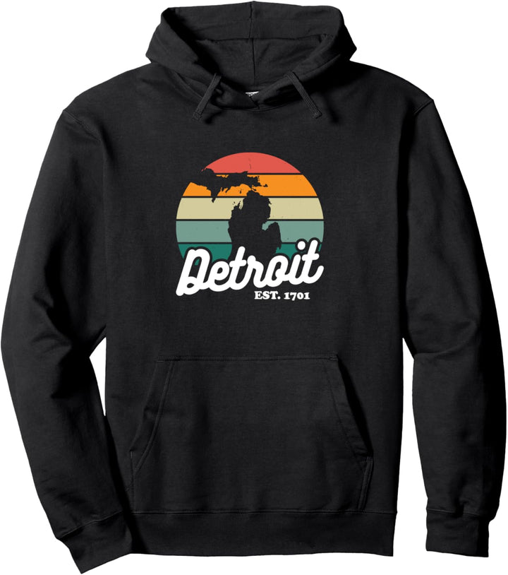 Detroit Michigan Retro Sonnenuntergang Michigan Herren Damen Kinder Pullover Hoodie