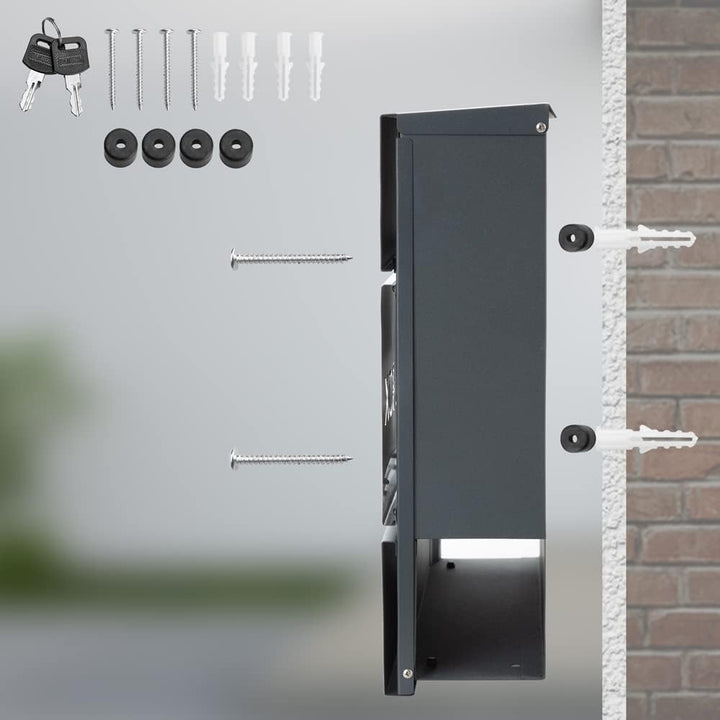 MONZANA® Design Briefkasten Stahl anthrazit mit Zeitungsfach 2 Schlüssel Zeitungsrolle Wandbriefkast