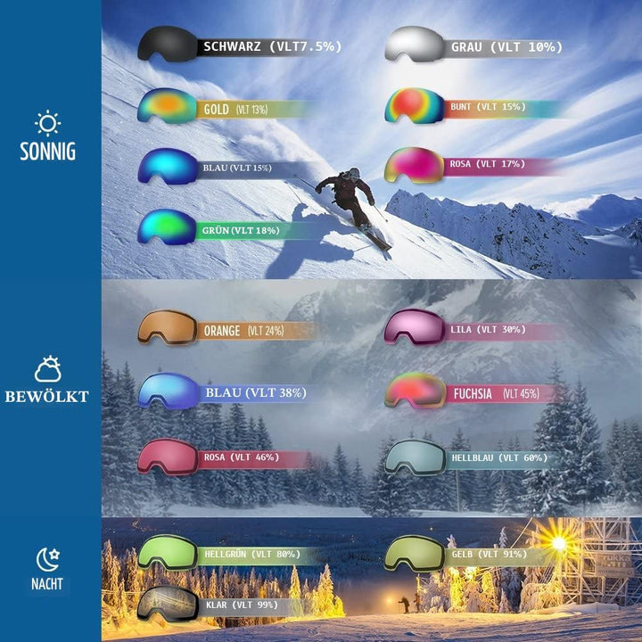 OutdoorMaster Unisex Skibrille OTG für Damen und Herren, Snowboard Brille Schneebrille 100% UV-Schut