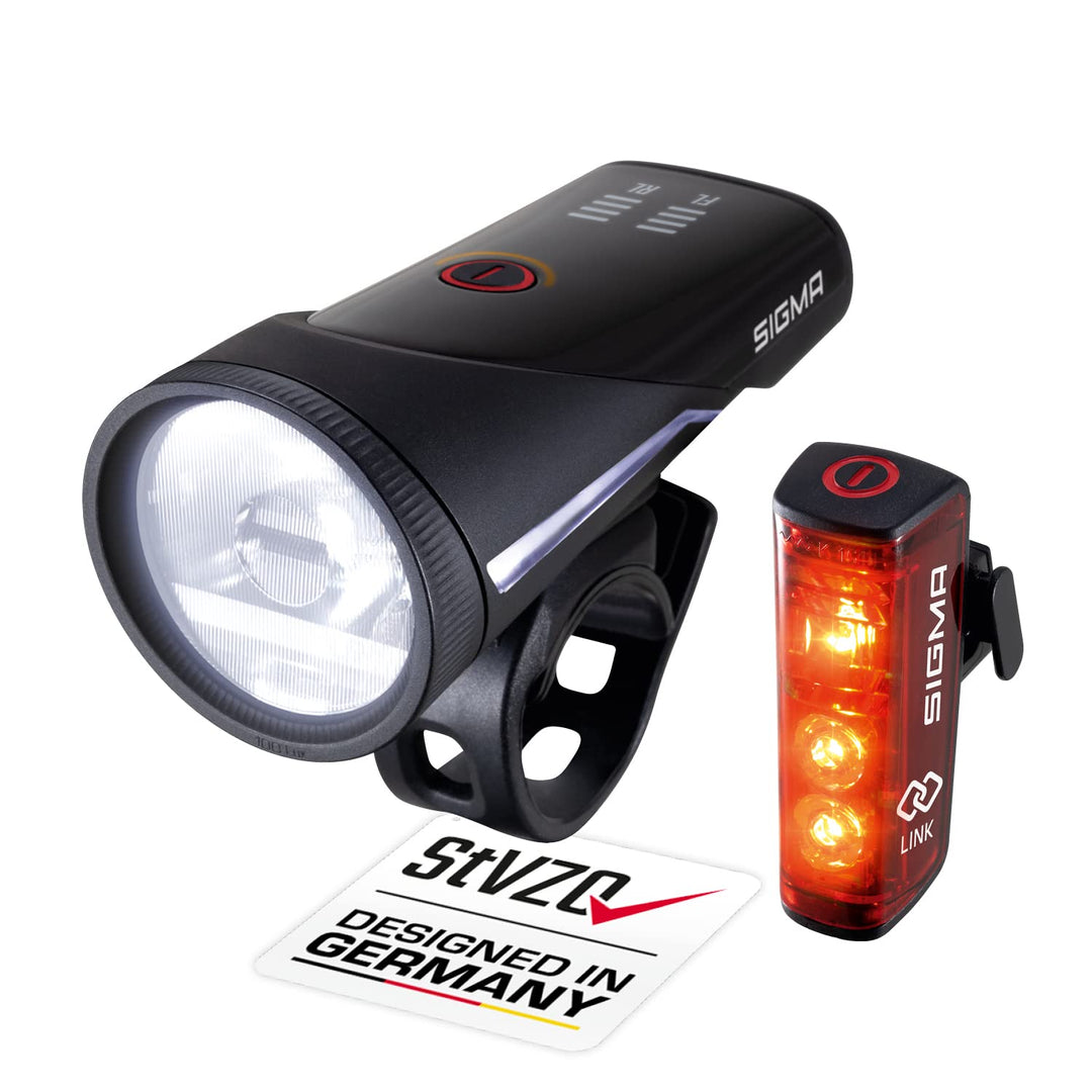 SIGMA Fahrradlicht Set Aura 100/Blaze Link (Silikonhalterung) | Innovative Kopplungsfunktion & Autom