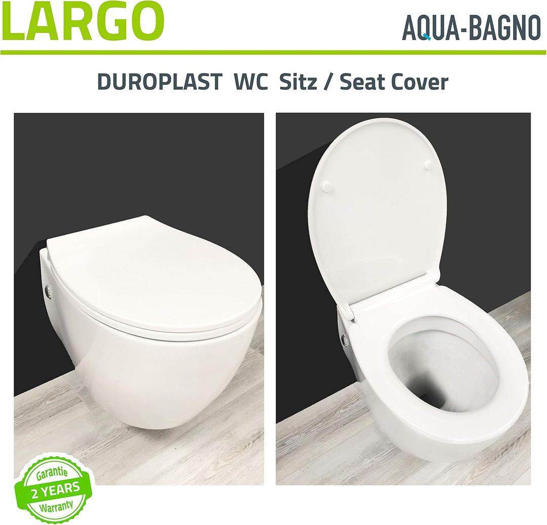 Aqua Bagno | Flacher Toilettendeckel &amp; WC-Sitz mit Absenkautomatik, abnehmbarer Klodeckel O-Form, Un