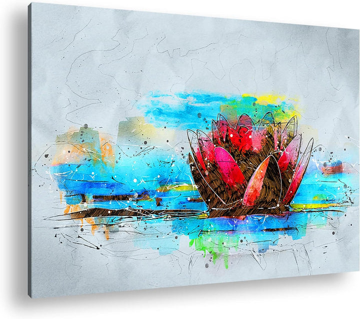 deyoli Illustration einer Lotusblume Format:90x60 cm als Leinwandbild, Motiv fertig gerahmt auf Echt