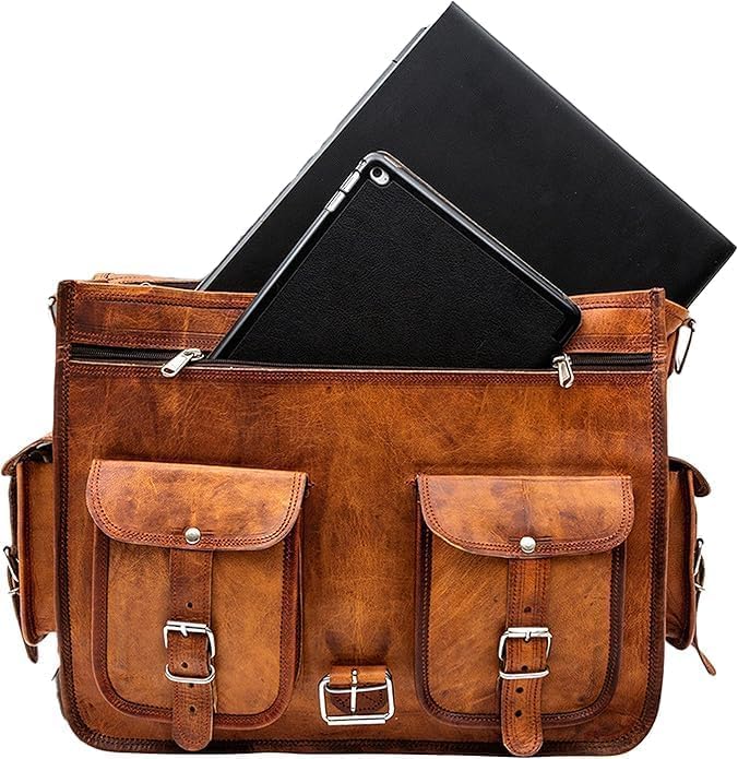 Leder-Umhängetasche für Herren, Vintage-Laptoptasche mit verstellbarem Riemen, Crossbody-Tasche für