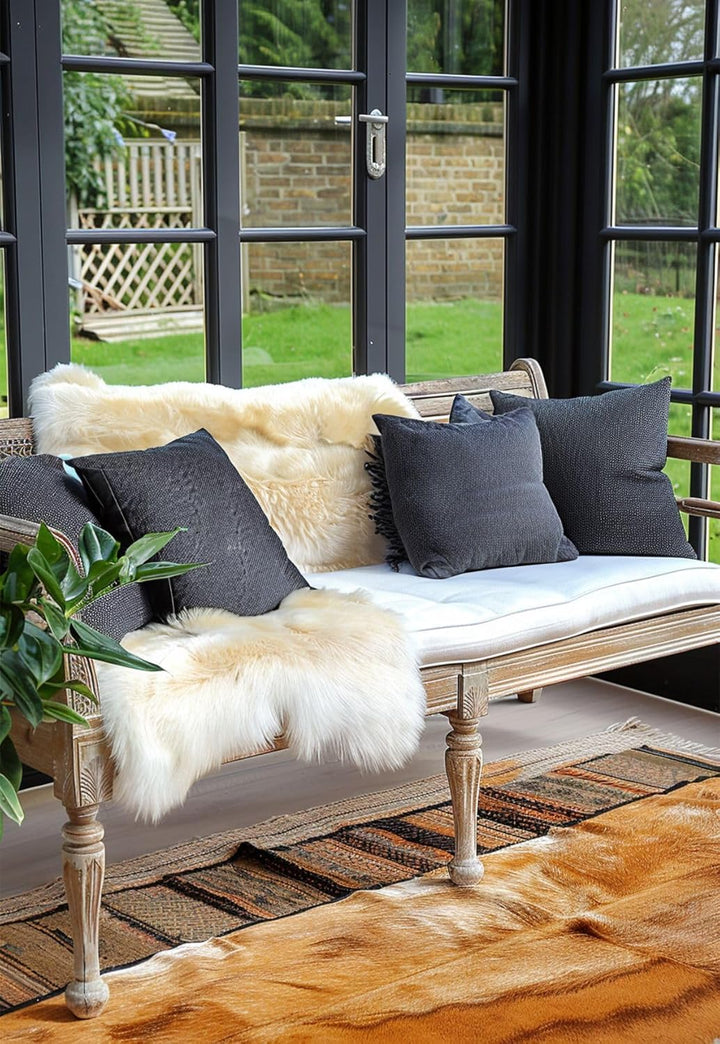 Hollert Lammfell Champagner 100-110 cm echtes Merino Schaffell kuschelig weich Teppich ökologische G