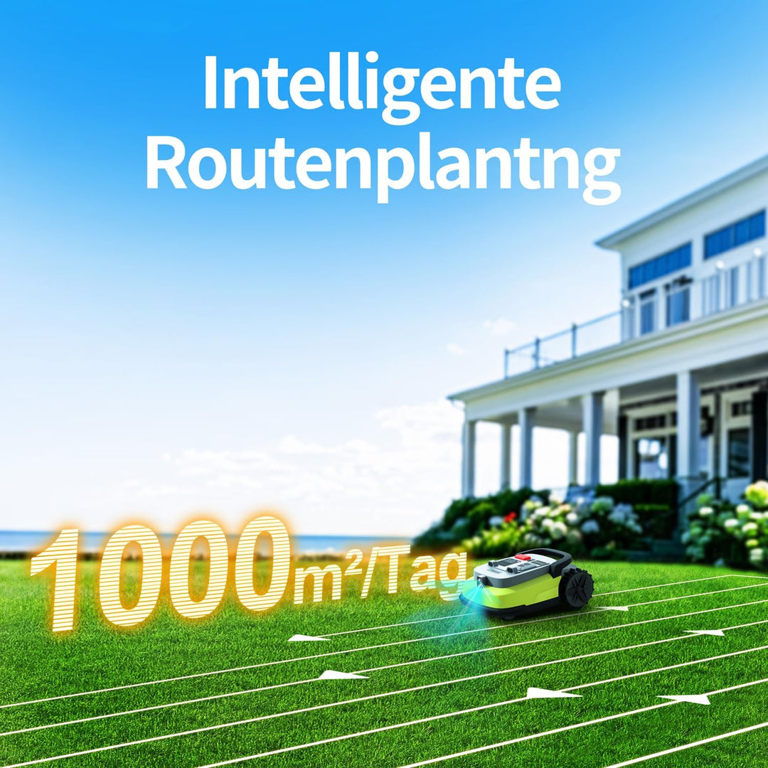 M10 Rasenmäher Roboter, Mähroboter ohne Begrenzungskabel für Rasenflächen bis 1000m², Vision+RTK Fus