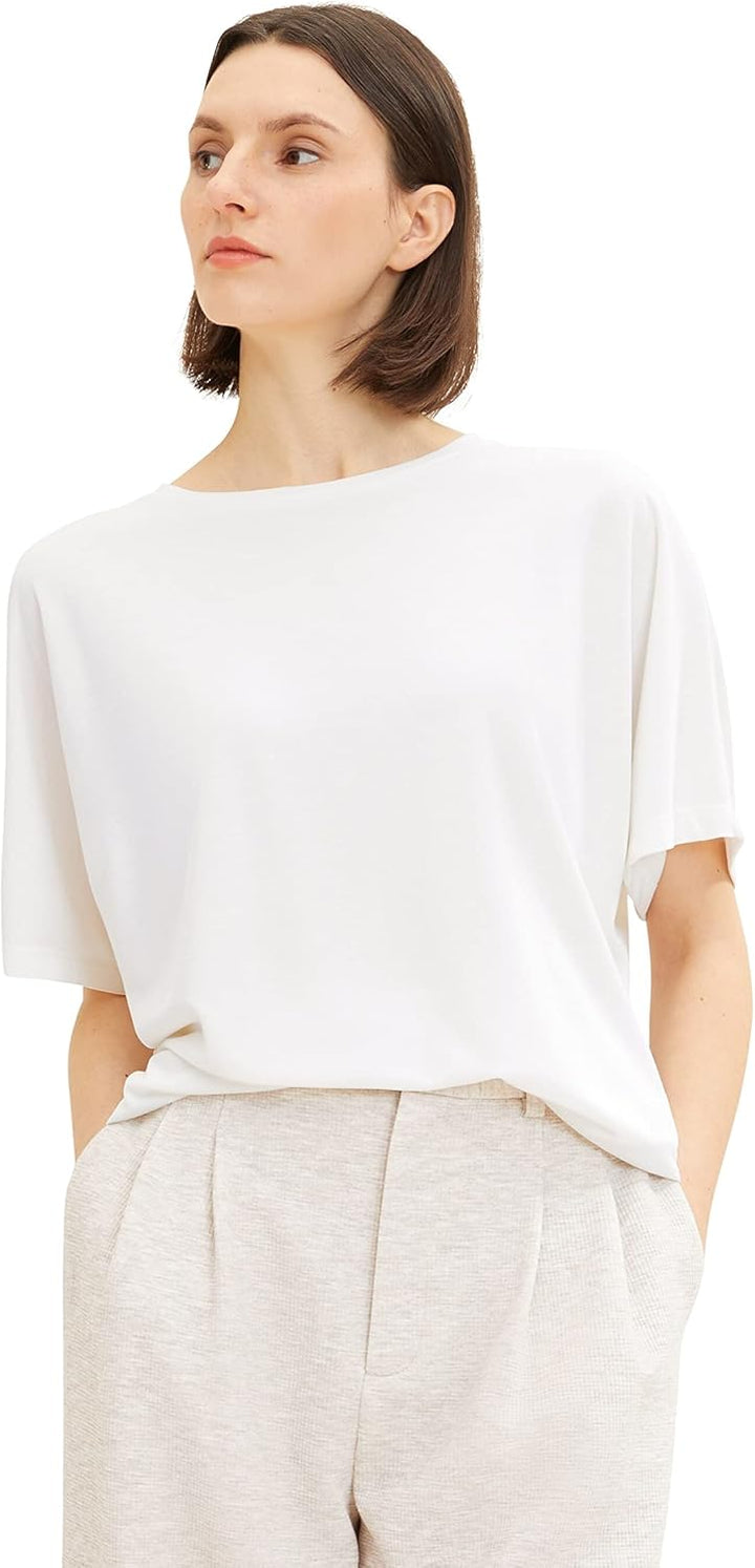TOM TAILOR Damen Basic T-Shirt mit Bindedetail S 10315 - Whisper White, S 10315 - Whisper White