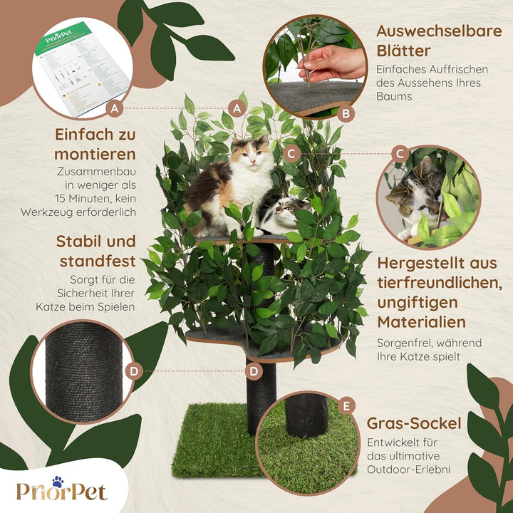 Kratzbaum Natur zum Klettern, Verstecken und Schlafen - gross mit austauschbaren Blättern - einfach