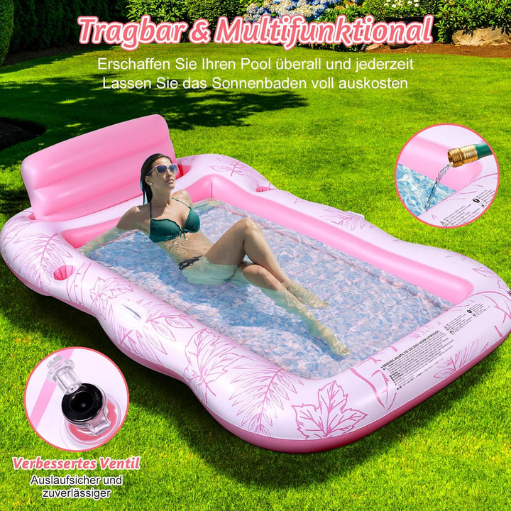 Charmofun Aufblasbarer Luftmatratze Pool, Inflatable Tanning Pool mit Tassenhalter, Pool Lounge aufb