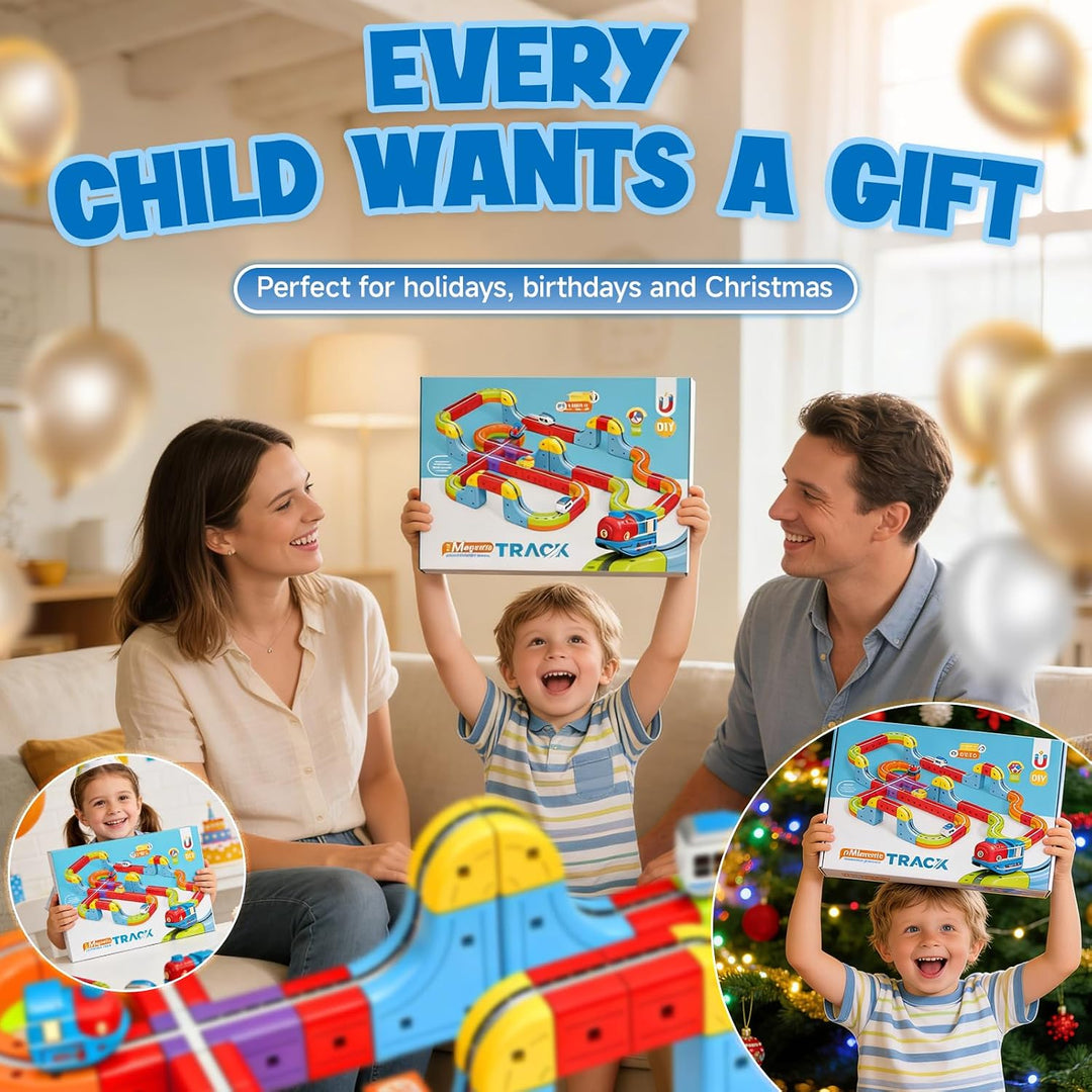 Magnetisches elektrisches Zugschienen-Set, Geschenk für Kinder, 3–10 Autos, 3D-Unendlichkeitswürfel,