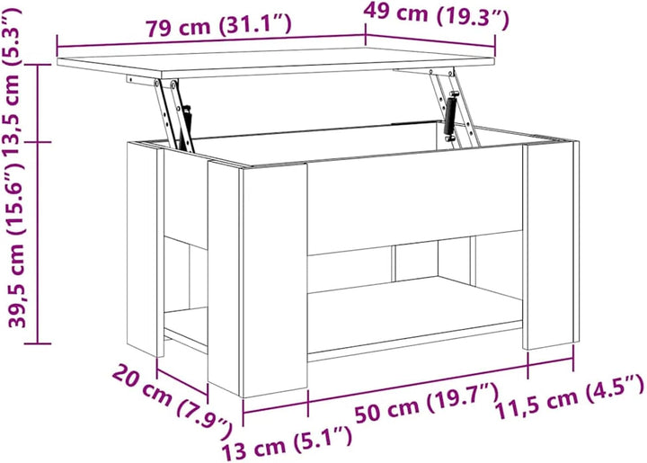 Susany Couchtisch Kaffeetisch Höhenverstellbar Wohnzimmertisch mit Ablagefach Sofatisch Beistelltisc