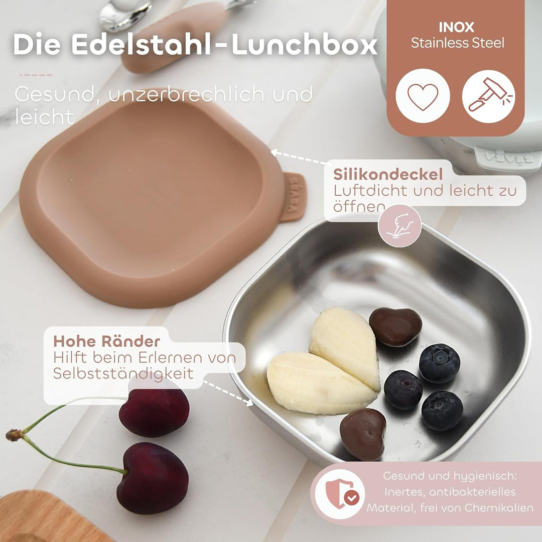 BÉABA Edelstahl-Babybreibehälter Set – Hermetische & Bruchsichere Aufbewahrungsdosen, Mikrowellen- &